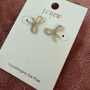 J. Crew Gold Beaded Bow Stud Earrings